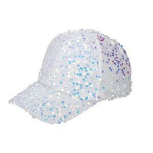 NEW White Color Sequin Baseball Cap Shimmering Hat